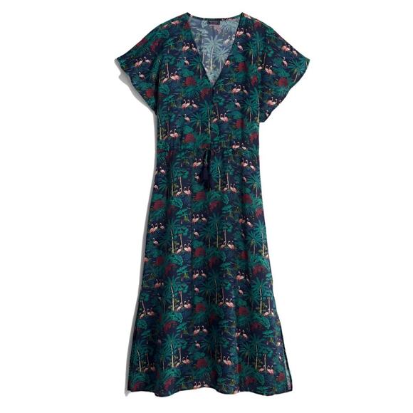 Vineyard Vines Textured Button Front Kaftan Dress Tropical Navy - Size XXS - Picture 2 of 8